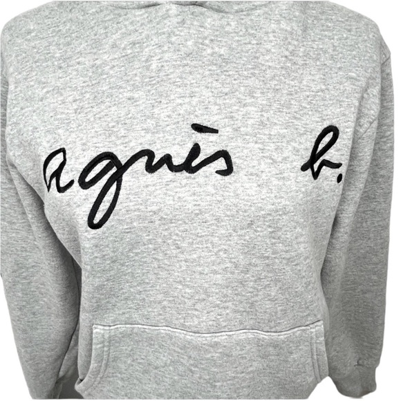 Agnes B. Womens / Men’s VINTAGE Embroidered Logo Hoodie. Grey. Medium. #709 - Picture 6 of 7